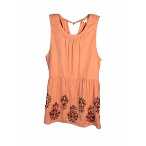 Anthropologie Maeve Peach Beaded Hem Boho Sleeveless Top Size Large